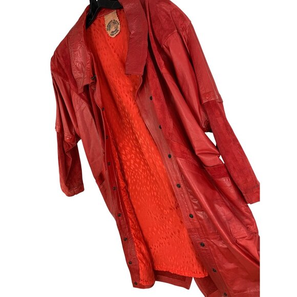 Rare VTG 80s Clifford Olson Red Leather Coat Hikable Sleeves M/L RW10345 - Picture 8 of 16